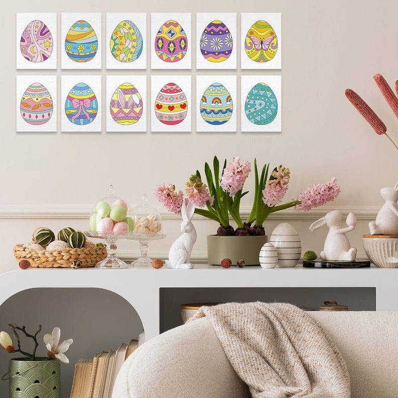 Anseal 12 Packs Pre Drawn Canvas to Paint, 5" X 7" Easter Eggs Pre Printed Canvas for Kids, Pre Stretched Canvas Outline Painting Boards for Beginners, Students, Party Favor - Image 5